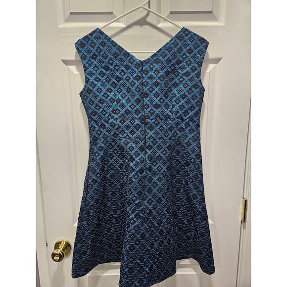 Nanette Lepore Metallic Blue Black Jacquard Sleeveless Fit & Flare Dress  6 NYE - Picture 3 of 8